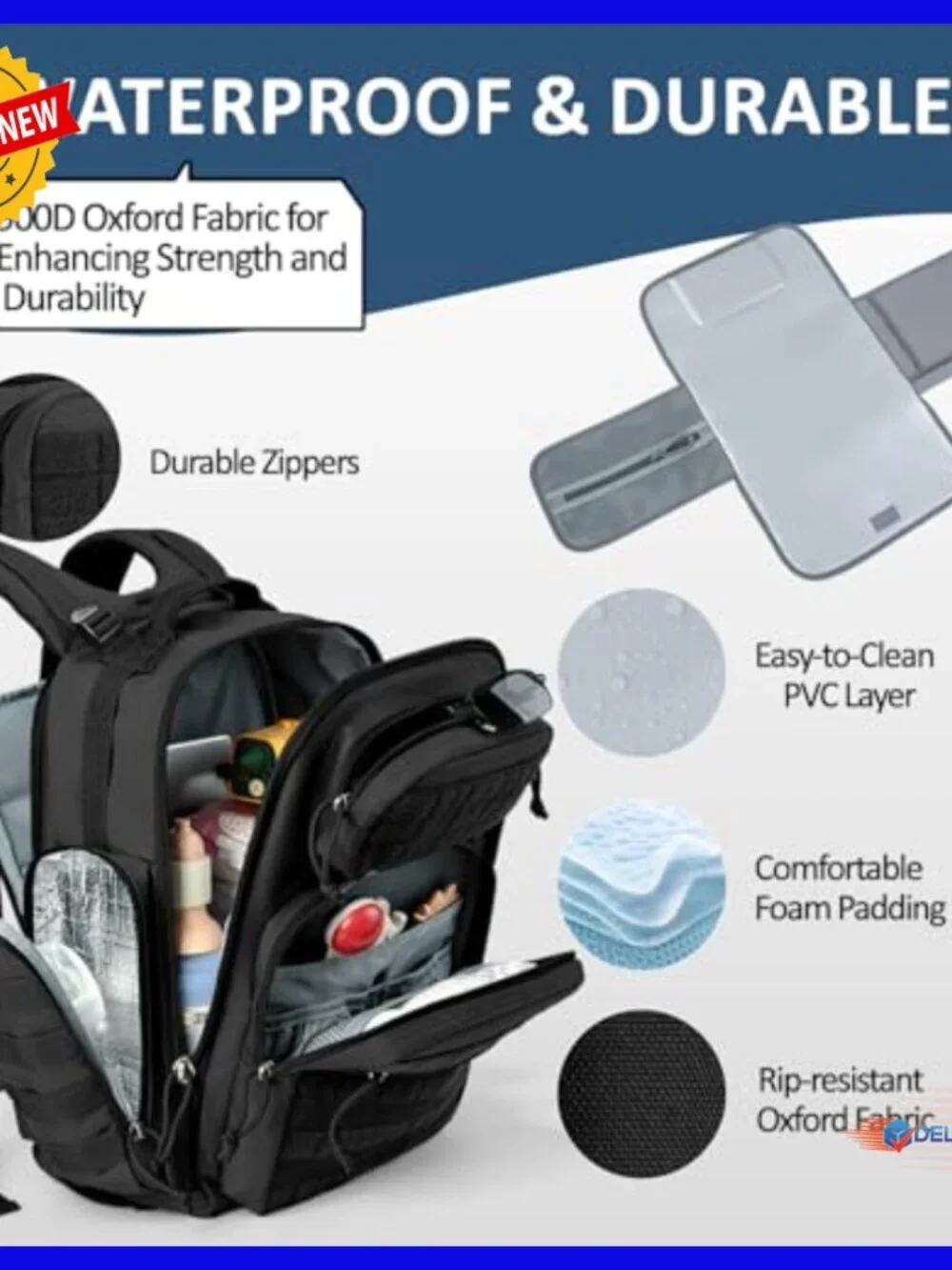 40L Military Tactical Diaper Backpack with Insulated Pockets Changing Pad